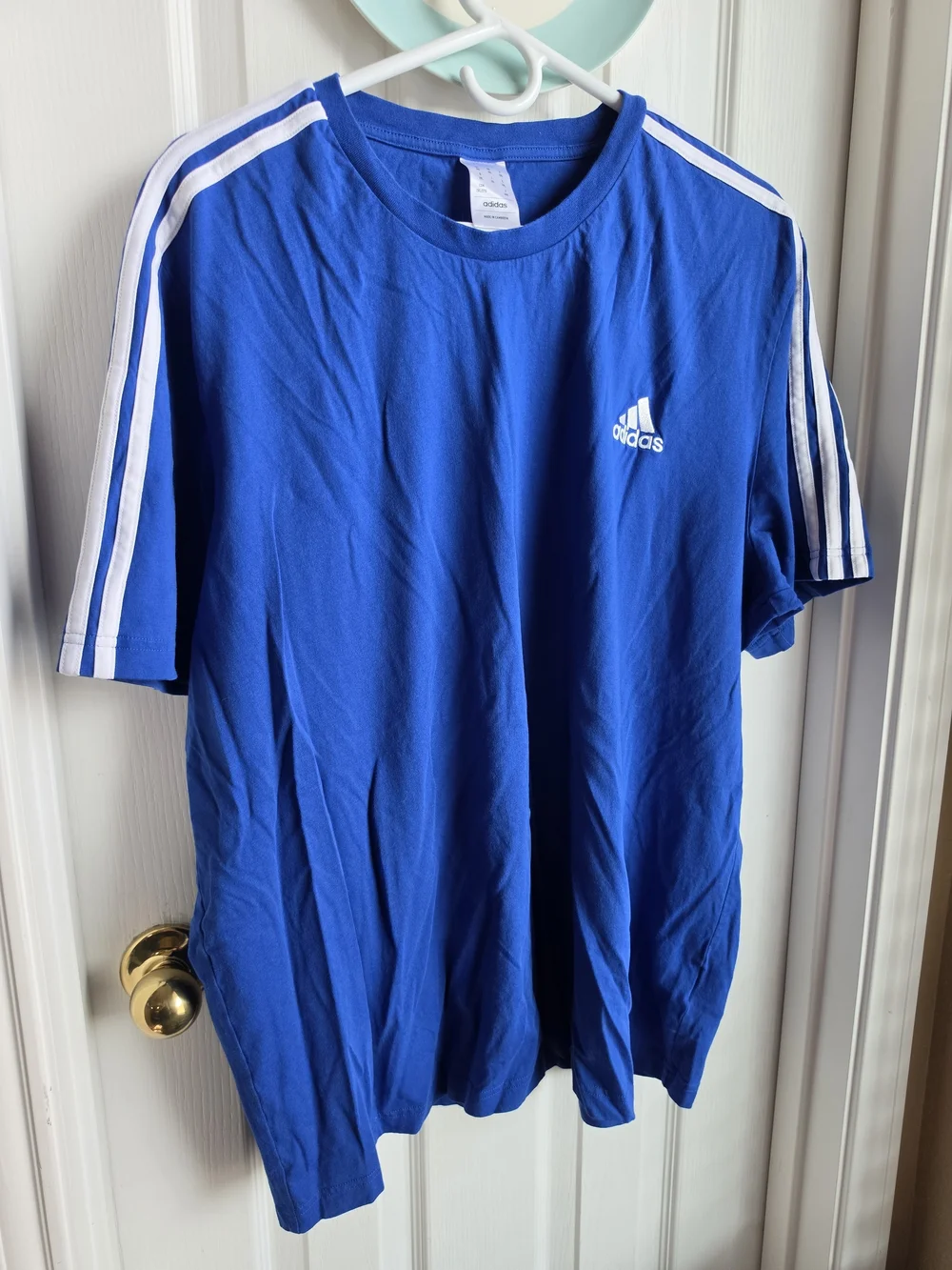 Adidas Men’s Essentials 3-Stripes T-Shirt HE4410 Size 2XL Blue White Striped